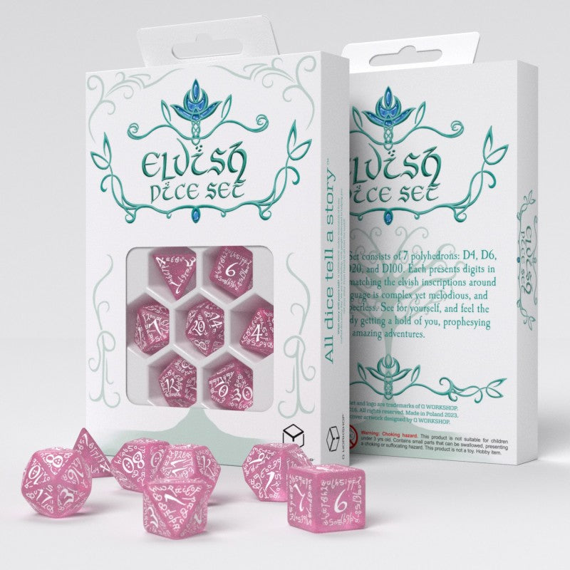 Elvish Shimmering Pink & White Dice Set