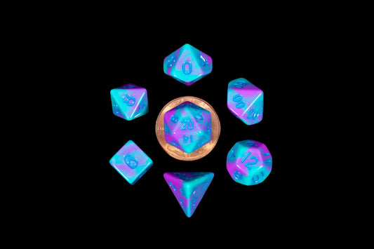 FanRoll Mini Dice Set Turquoise and Purple Marble (7)