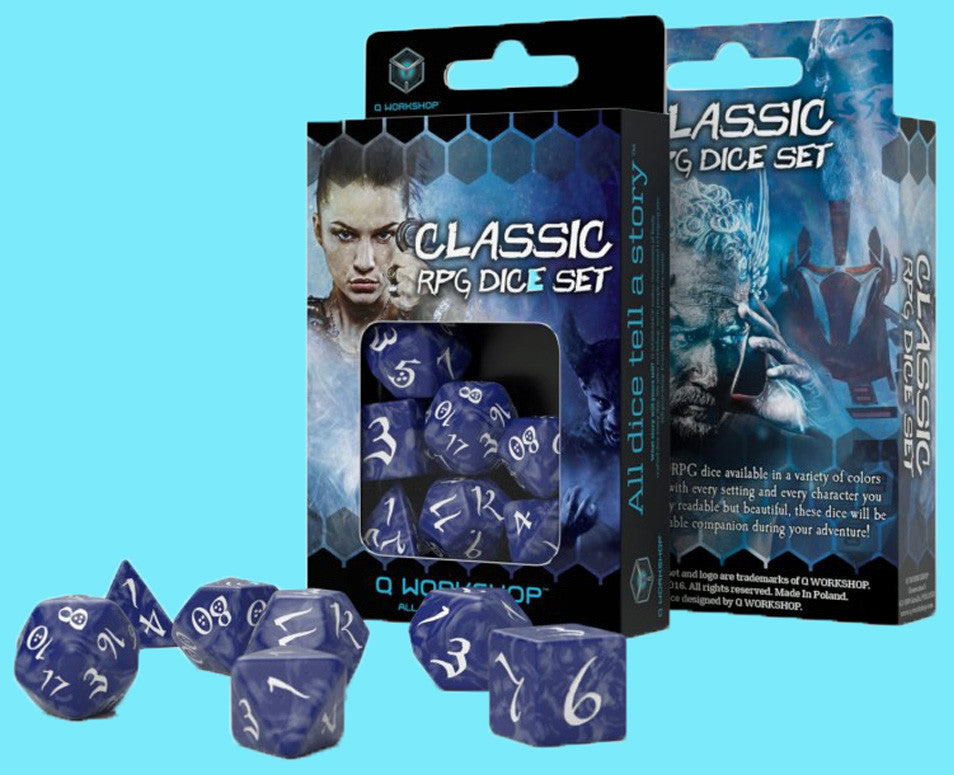 Classical RPG Cobalt & White Dice Set