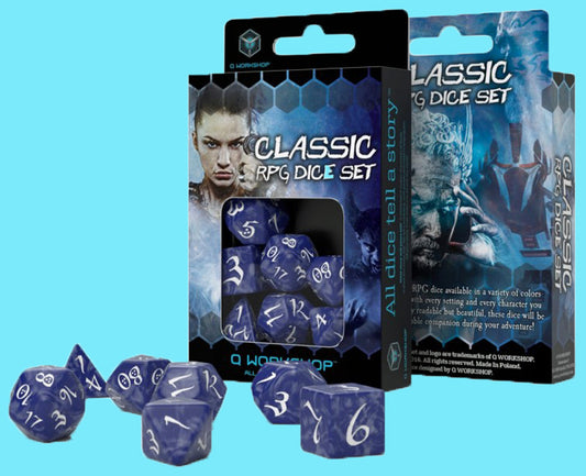Classical RPG Cobalt & White Dice Set